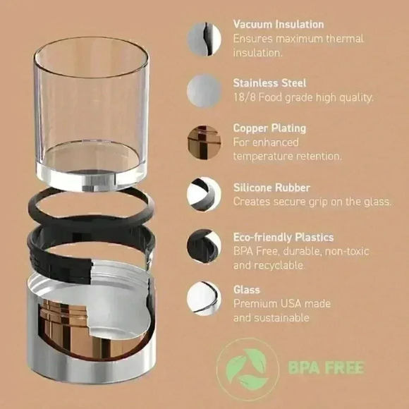 Asobu On The Rocks Kuzie Whiskey Glass Insulated Wood Color Sleeve 10 Ounce NIB - Picture 5 of 12